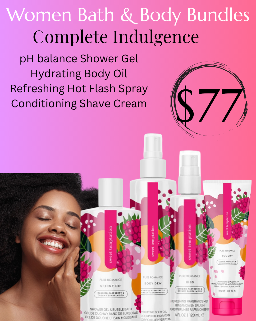 Complete Indulgence: Shower Gel, Hydrating Body Oil, Refreshing Spray, Shave Cream