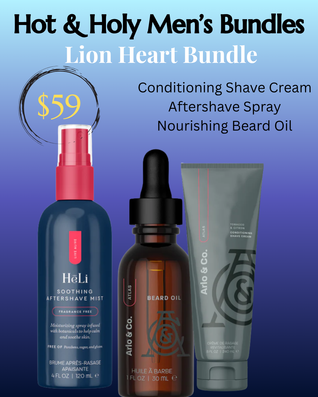 Lion Heart Bundle: Conditioning Shave Cream, Skin Protectant Aftershave Spray, Nourishing Beard Oil