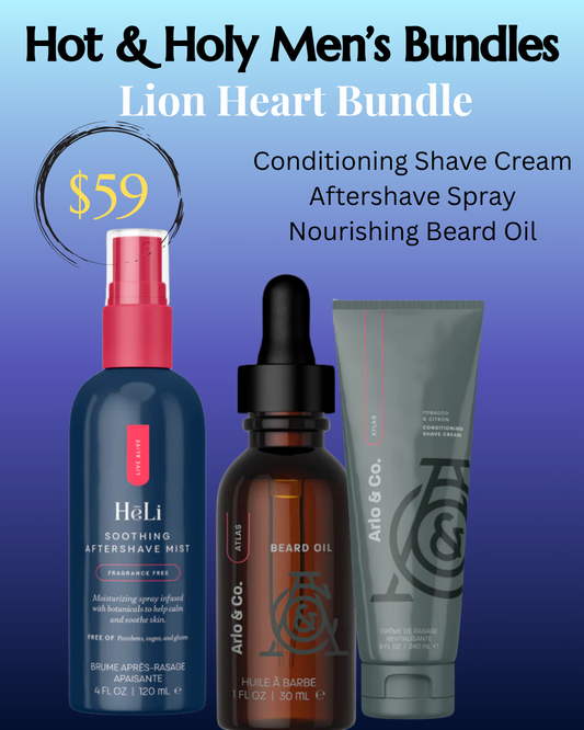 Lion Heart Bundle: Conditioning Shave Cream, Skin Protectant Aftershave Spray, Nourishing Beard Oil