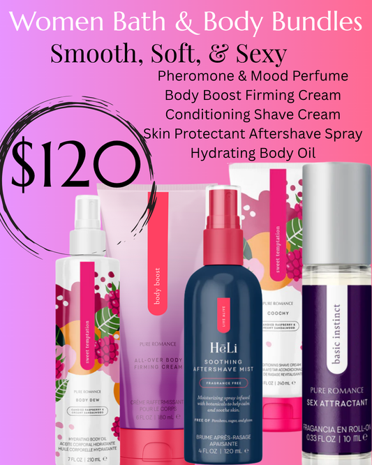 Smooth, Soft, & Sexy: Set of 5 - Perfume Oil, Body Oil, Shave Cream, Aftershave, Body Firm Cream