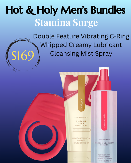 Stamina Surge: Double Feature C-Ring, Whipped Creamy Lubricant, Cleansing Mist Spray