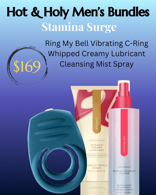 Stamina Surge: Ring My Bell C-Ring, Whipped Creamy Lubricant, Cleansing Mist Spray