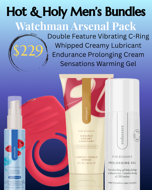 Watchman Arsenal Kit: Double Feature C-Ring, Whipped Creamy Lubricant, Endurance Prolonging Gel, Sensations Warming Gel
